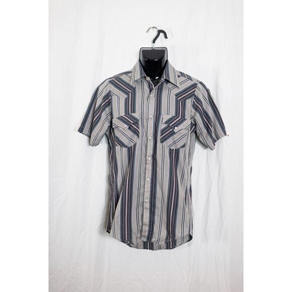 Vintage Men’s 90s Holt Western Snap Front Gray Stripe Button Down Shirt, Small - Picture 2 of 9